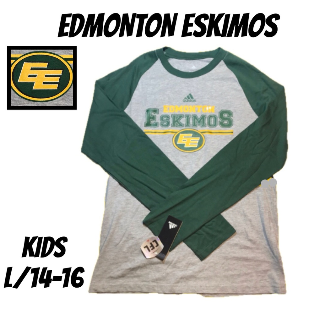 NWT ADIDAS EDMONTON ESKIMOS CFL FOOTBALL BASEBALL STYLE T-SHIRT SIZE L/1…
